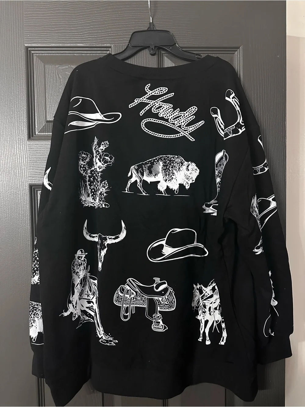 2X Lucky & Blessed Black Western Graphic Crewneck Sweater
